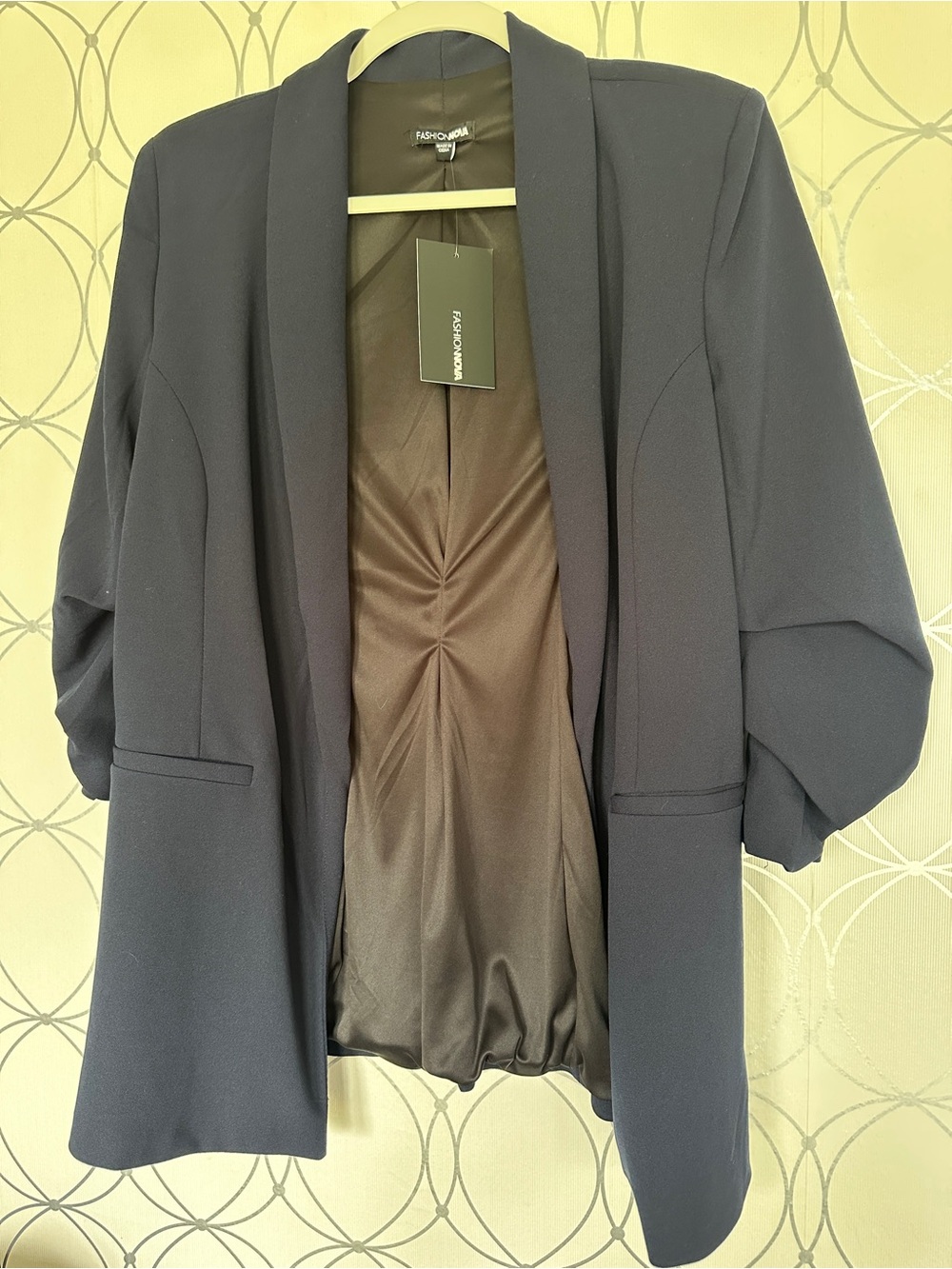 Fashion Nova Women's Navy Blue Open-Front Blazer Jacket